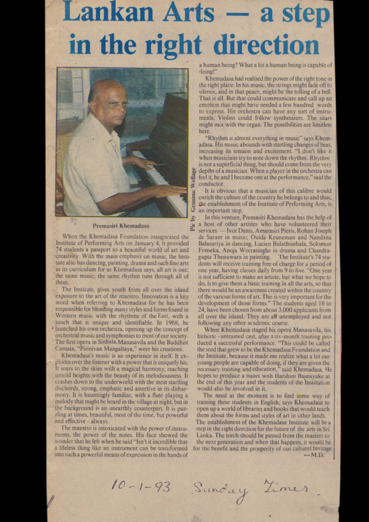 Lankan Arts - a step in the riht direction - Sunday Times - 1993